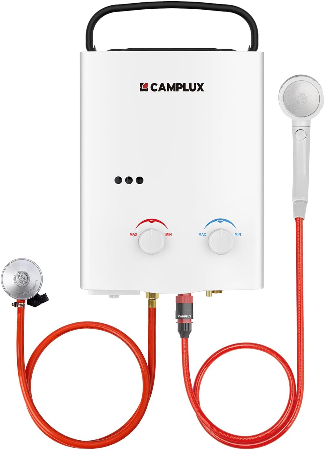 CAMPLUX Chauffe-eau à gaz, pliable, 292 × 132 × 371 MM, 5 L, 27 mm, AY132, 10kW, 10 kW, Propane ou Butane