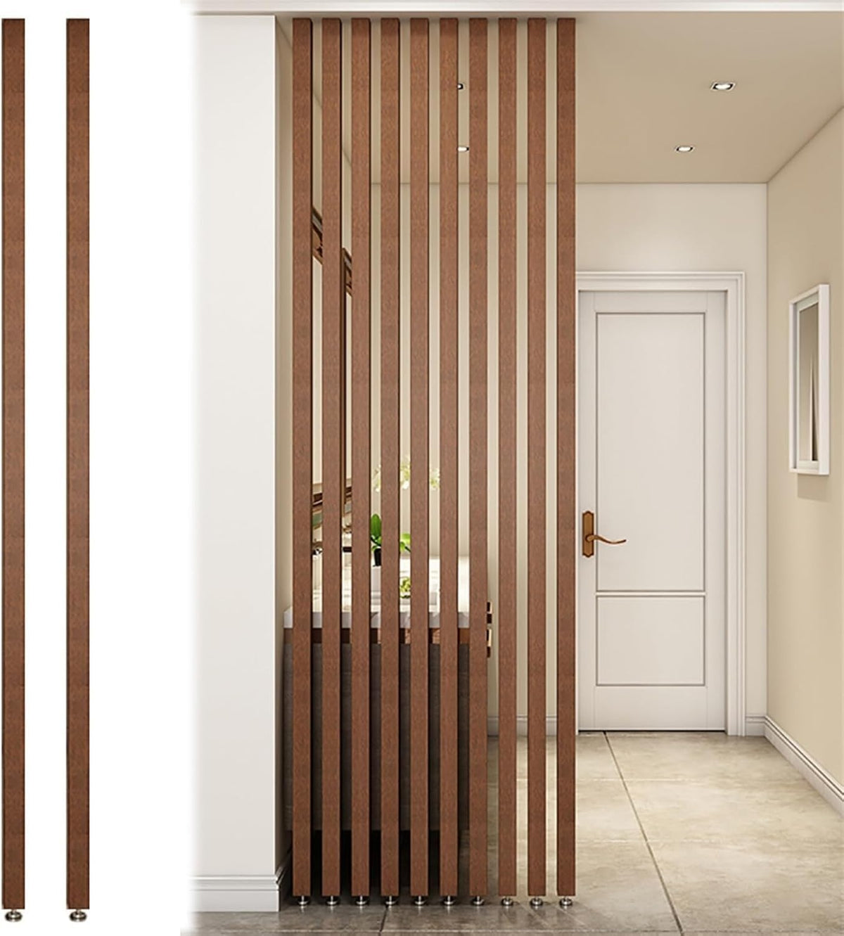 Paravent, Panneaux de séparation de Chambre Lattes en Bois du Sol au Plafond, réglable, 240 cm, AVLLSO, 70 cm, 2pcs 05ft, 215cm, 5 × 5cm, Wood 2pcs