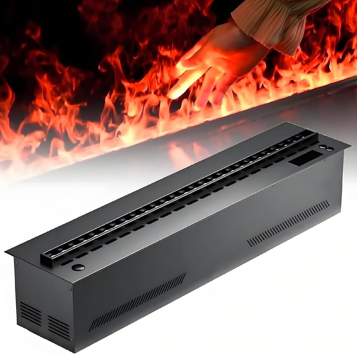 Cheminée électriques, 150cm, télécommande, acier inoxydable, ZXSYYDS, Couleurs Et Vitesse De Flamme Réglables, éclairage LED, encastrable