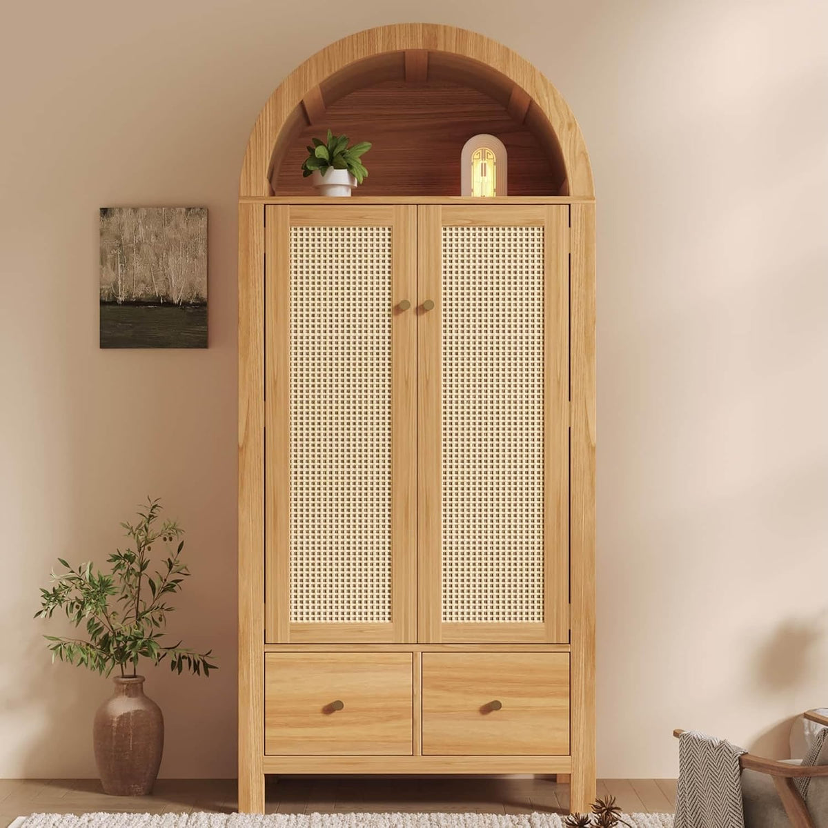 Armoire, 181 × 78 × 45 cm, WOSEVR, 8 cm, 2 Portes, Chêne