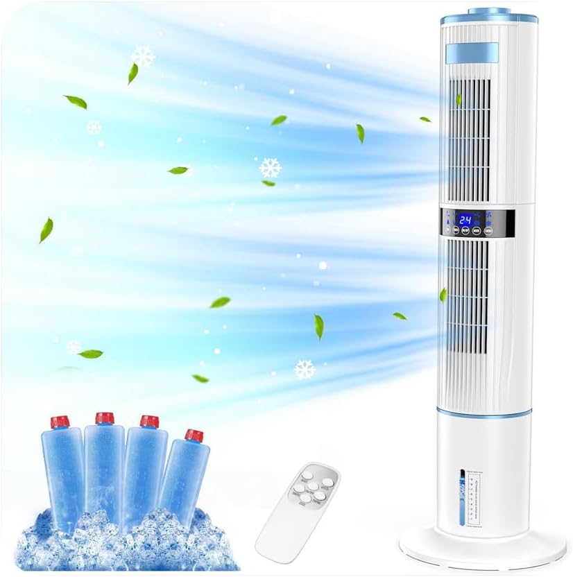 Climatiseur Ariahir, 4 Modes et 3 Vitesses avec Télécommande pour Chambre, 110 cm, 65W, 24H Minuteries, portable, commande tactile, réservoir d'eau