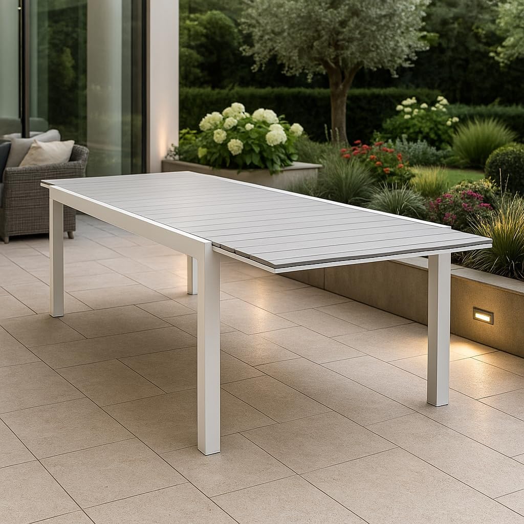 Table à manger, 240 × 100 cm, acier inoxydable, Decor Space, 240 cm, 180 cm, 73 cm, blanc