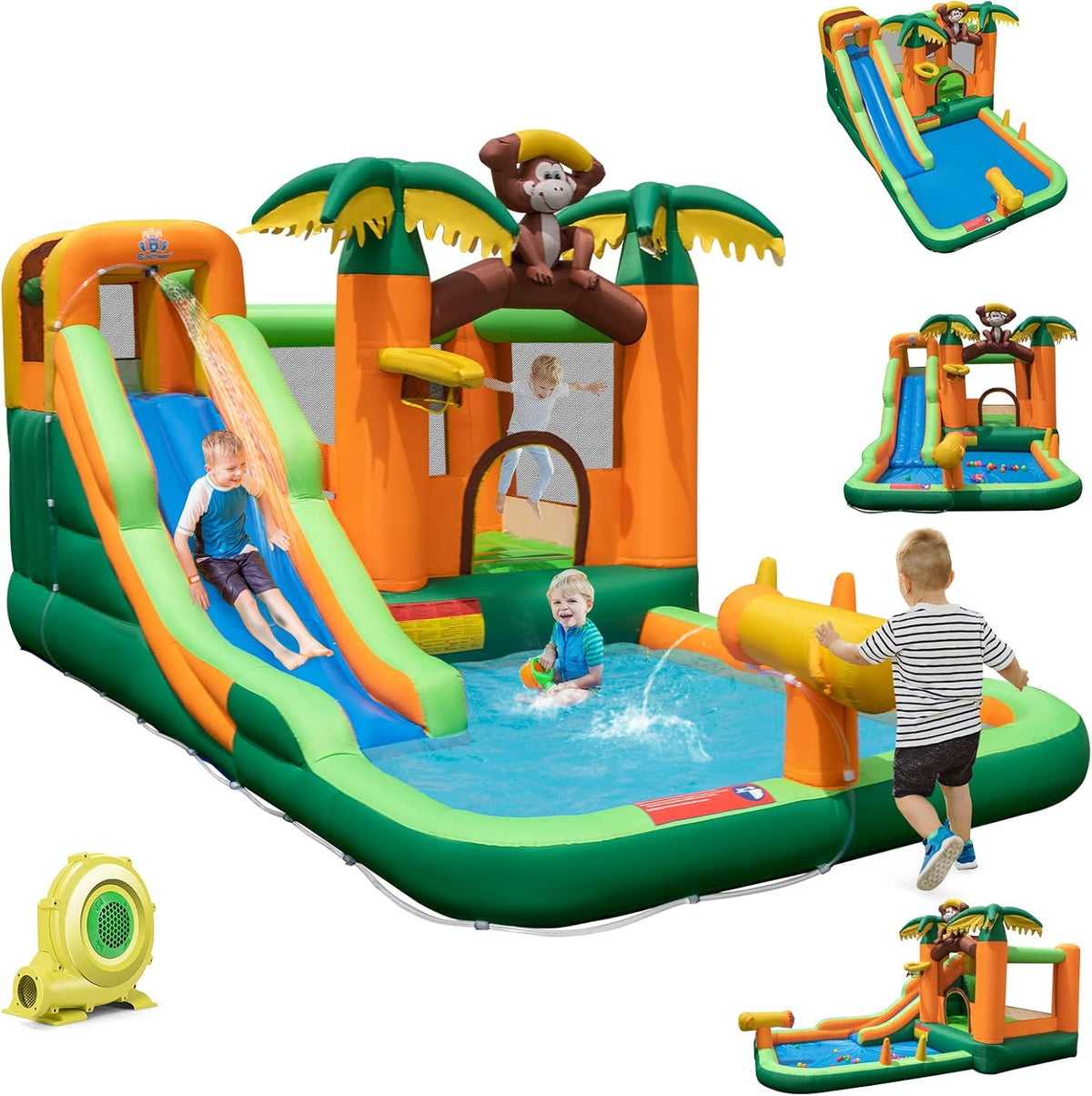 Châteaux gonflable, 680 W, Maison de Saut Gonflable avec Piscine & 50 Boules, COSTWAY, 680W, 90kg