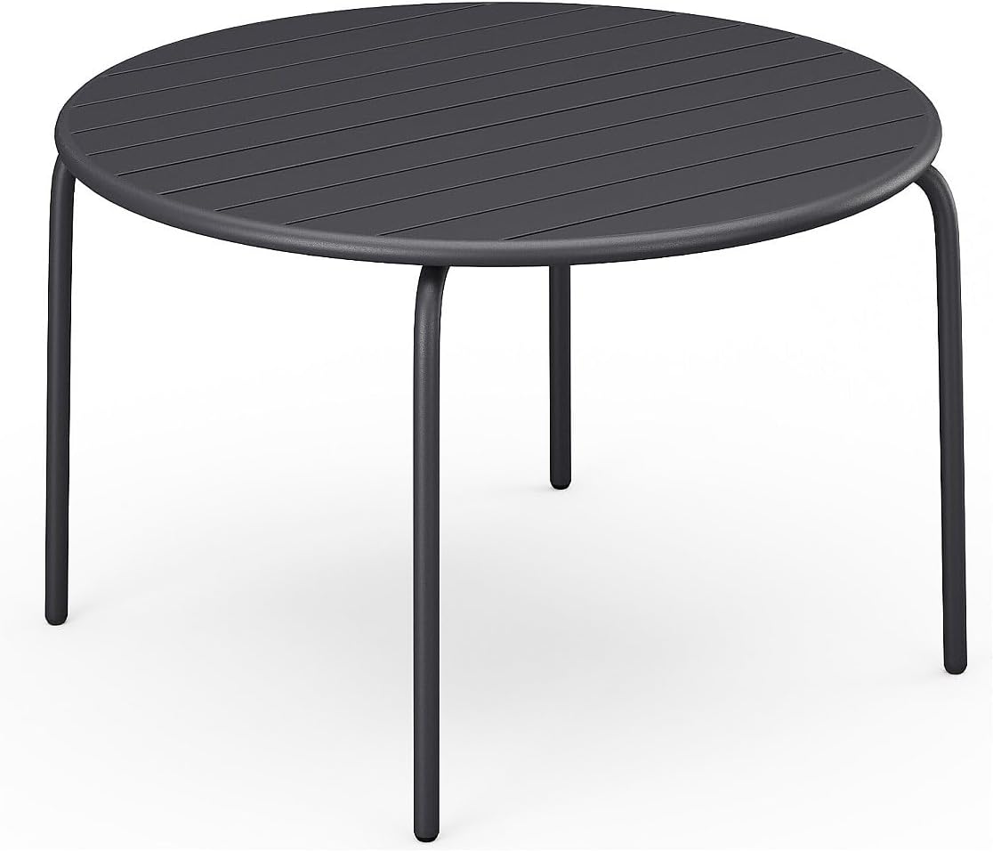 Table à manger, 110 cm, Table de Jardin Ronde D.110 cm en métal, Vente-unique, Gris Anthracite, MIRMANDE de MYLIA