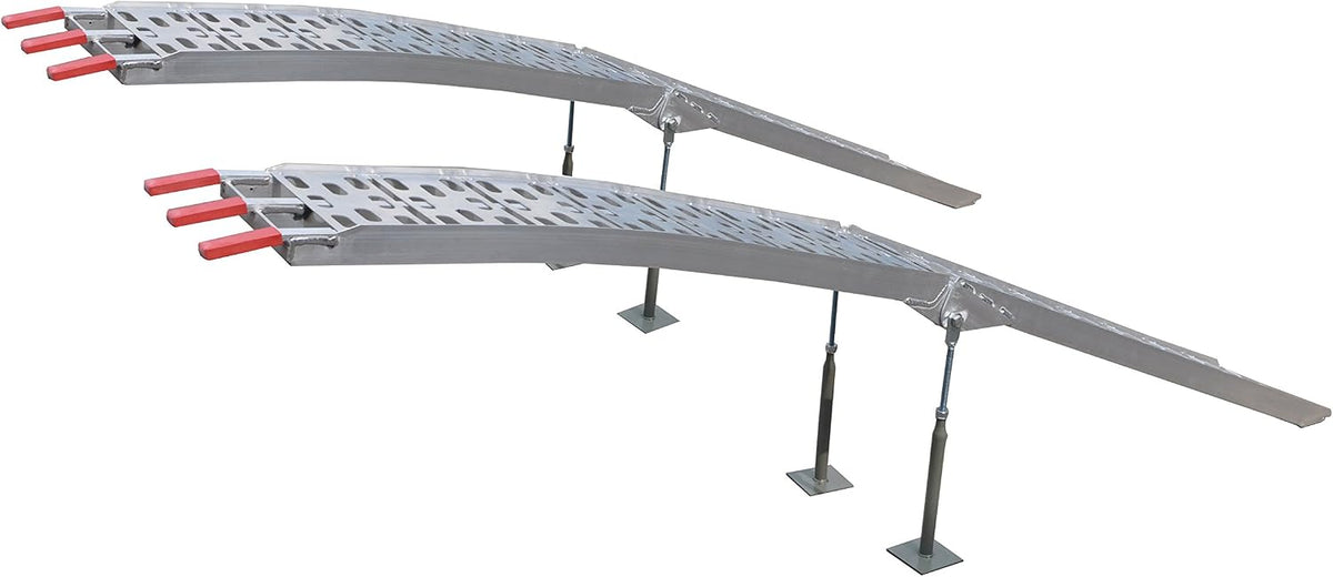 Rampe de chargement, Lot de 2 Rampes Courbées Pliables en Aluminium, Livrées avec 4 Pieds Réglables & Sangle de Sécurité, 226 cm, Green Star, 30 cm