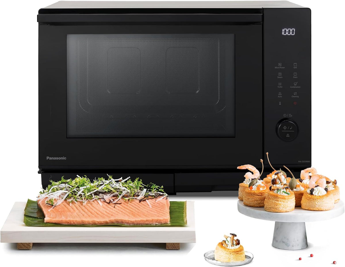 Four micro-ondes, moteur Inverter, NN-DS59NMETG 4-en-1, Panasonic, Cuisson à Deux niveaux, 1000W, 32 Programmes, 27L, 220°C, 1350W, 1100W, Noir