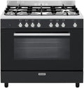 GLEM Cuisinière, acier inoxydable, 7 modes, Piano De Cuisson Mixte 104l 5 Feux Noir, GE960CVBK2, 3, 8 kW, 5 brûleurs, chaleur tournante, verre