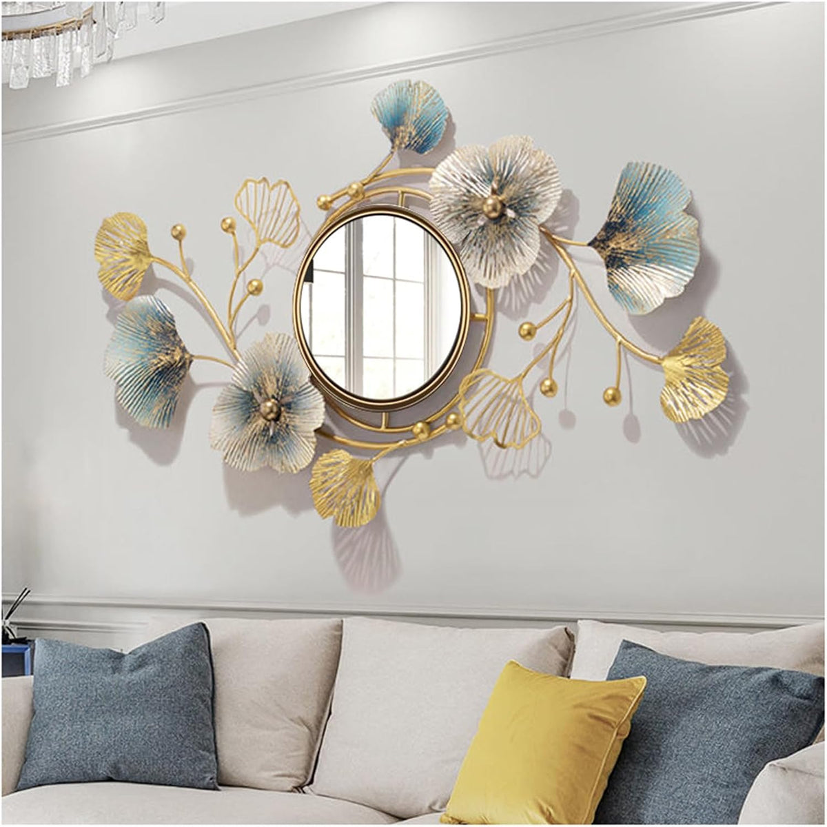 Miroir muraux, Miroir Mural créatif en Métal Ginkgo Biloba pour Entrée, 118 × 68 CM, MIYUEWU, 83 × 48 cm, 94 × 52 cm, 3, 5 cm, 18, 5 cm, 20, 5 cm