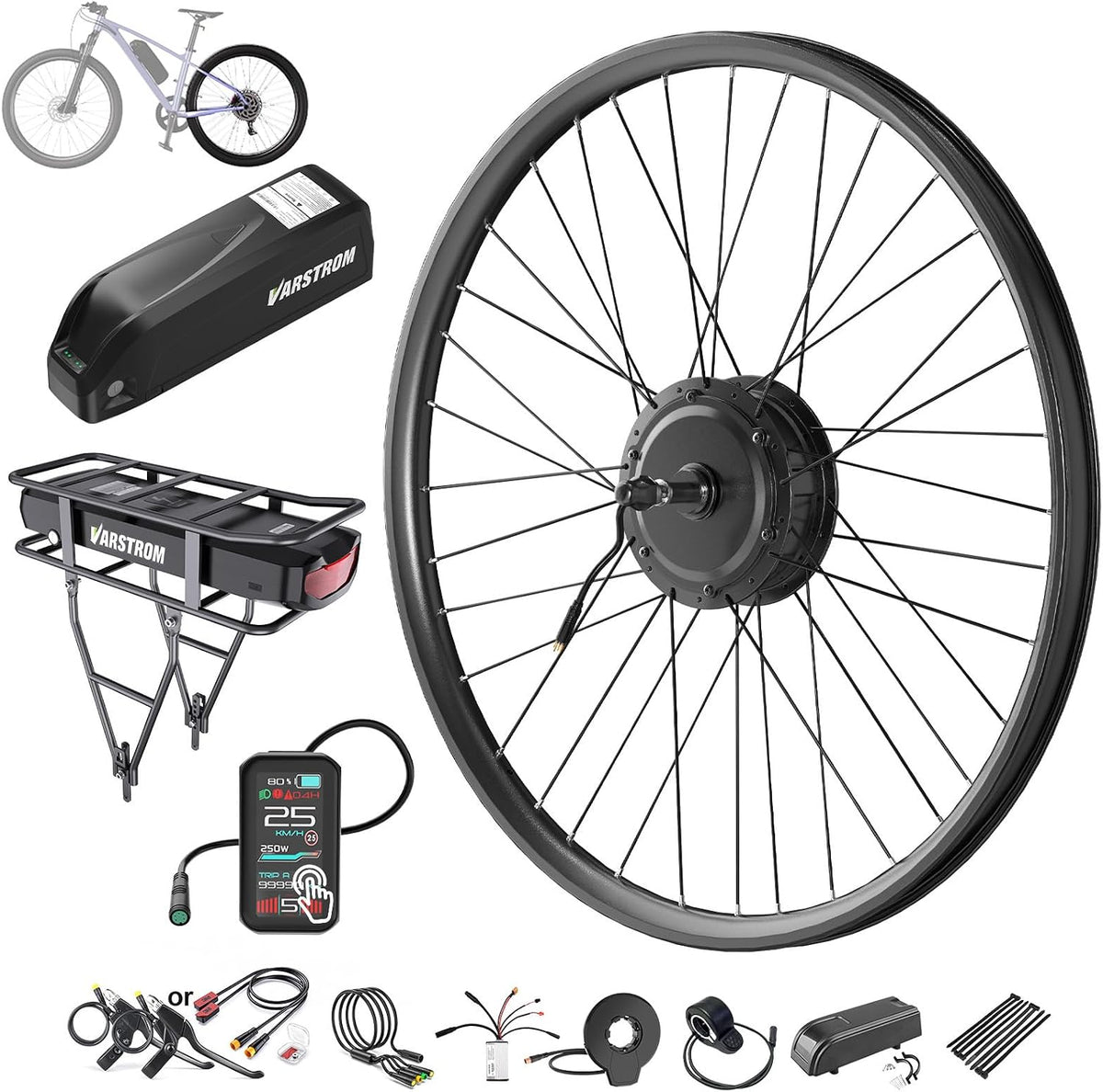 Varstrom Moyeux, 9 vitesses, 36V, 250W, 575mm, 630mm, 142mm, 20°C, 45°C, 36V 250W Kit Conversion Velo Electrique Moyeu Arrière 26 27, 5 29